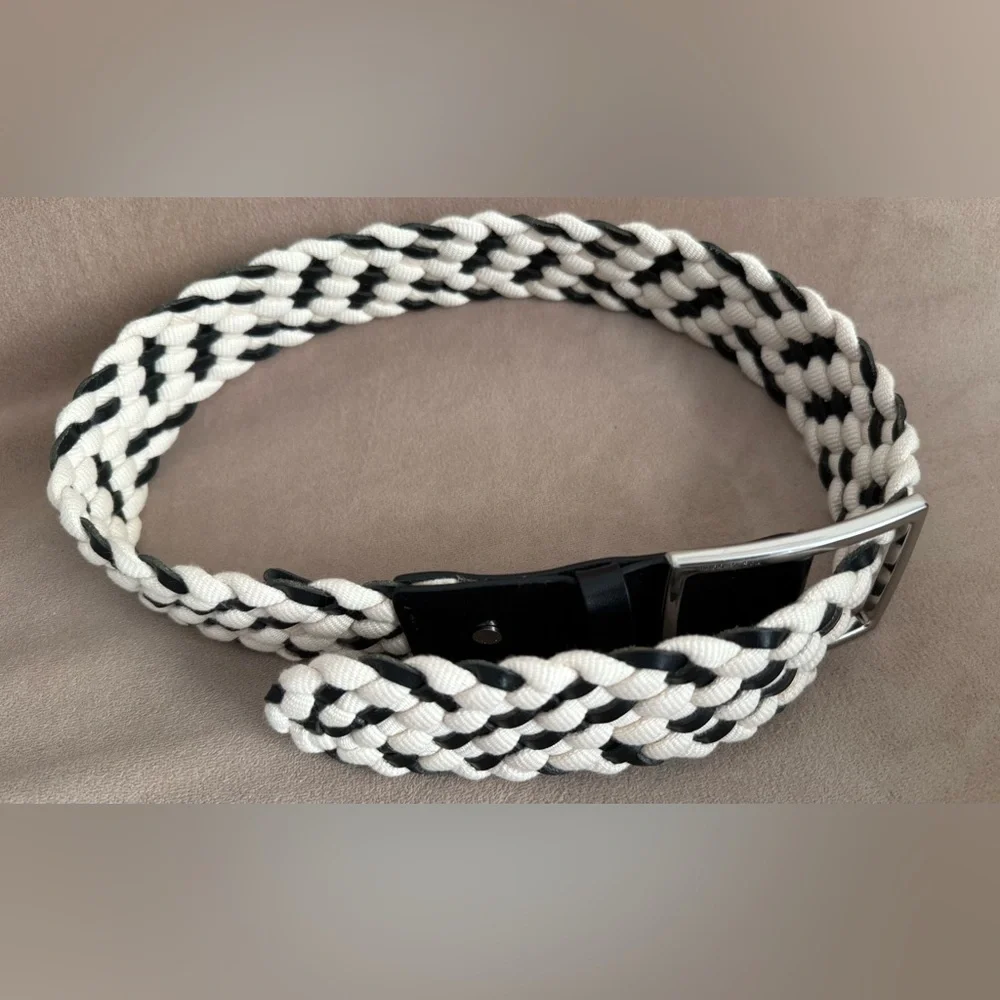 rag & bone Boyfriend Black and White Braided Leather-Trim Belt